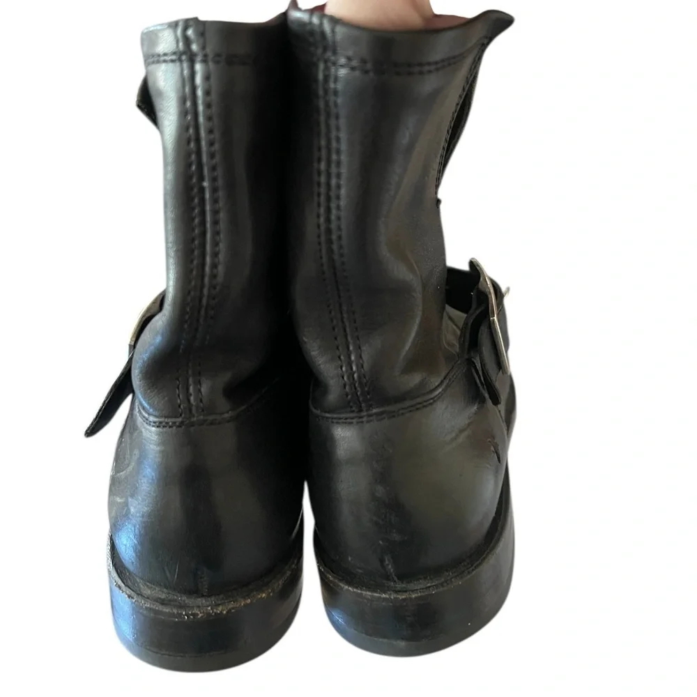 Frye Natalie short engineer black leather ankle boots with silver hardware